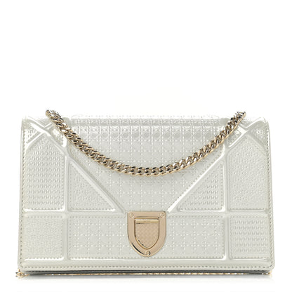 Christian Dior Patent Micro-Cannage Diorama Wallet on Chain Pouch White 1 of 13