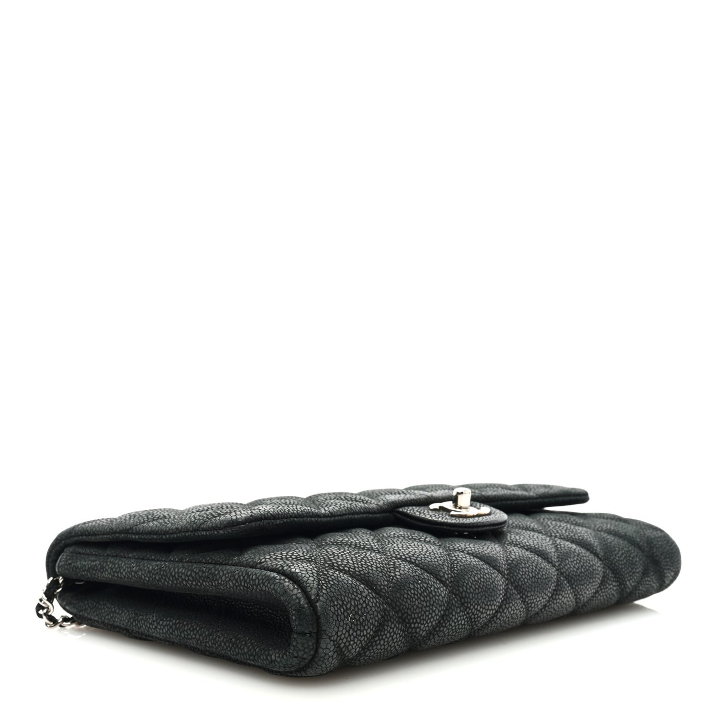 Iridescent Caviar Quilted Clutch With Chain Flap Black