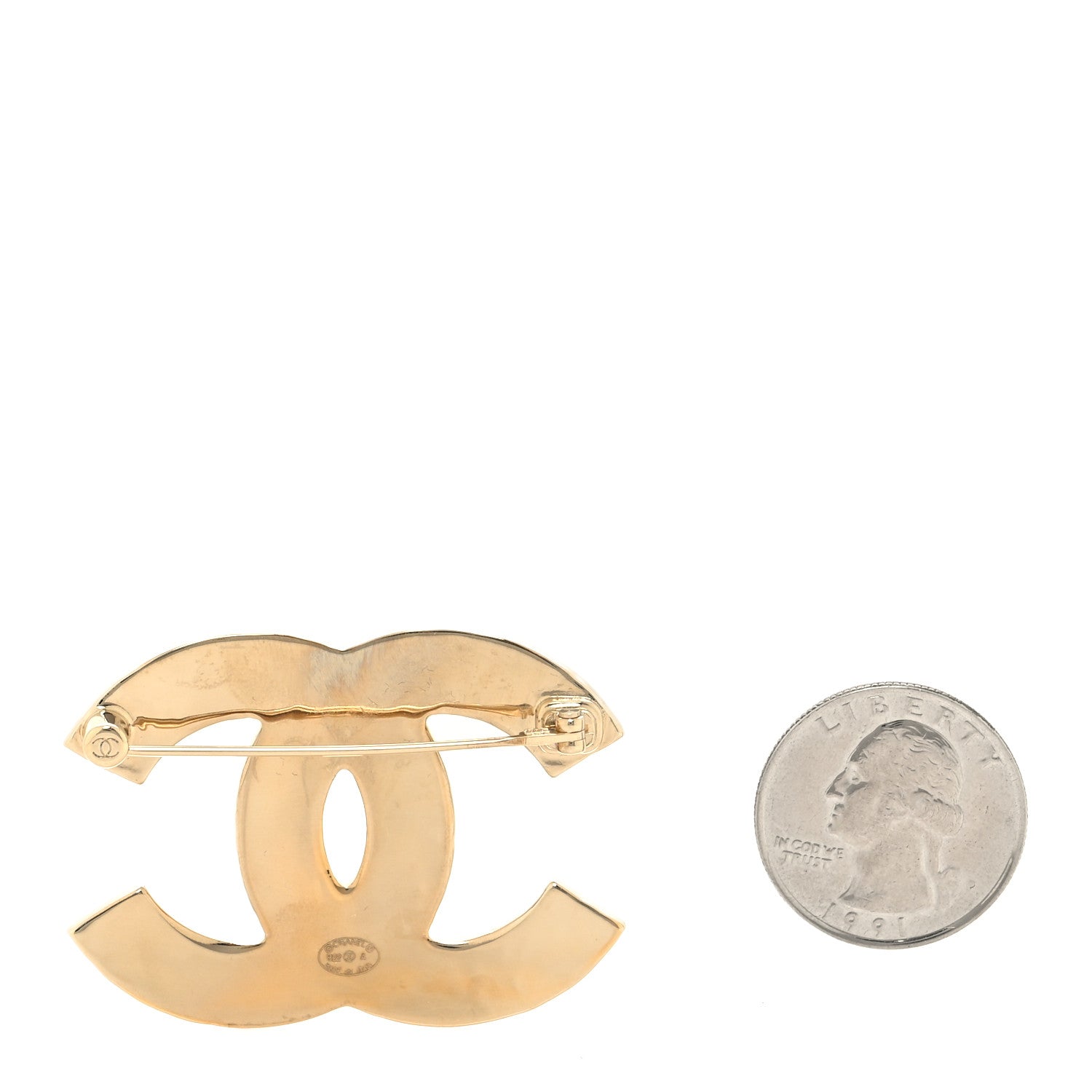 Chanel Metal Enamel CC Brooch White Light Gold 2 of 3