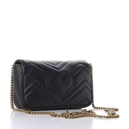 Gucci Calfskin Matelasse Super Mini GG Marmont Shoulder Bag Black 15 of 16