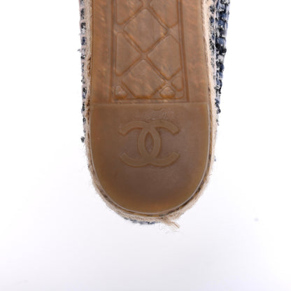 Chanel Metallic Tweed Lambskin CC Espadrilles 39 Blue Black Silver 11 of 12