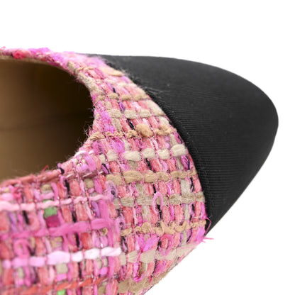 Chanel Tweed Grosgrain Cap Toe CC Slingback Flat 40 Pink Black 11 of 12