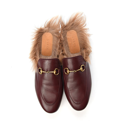 Gucci Malaga Kid Fur Womens Princetown Slippers 39.5 Vintage Bordeaux 8 of 9