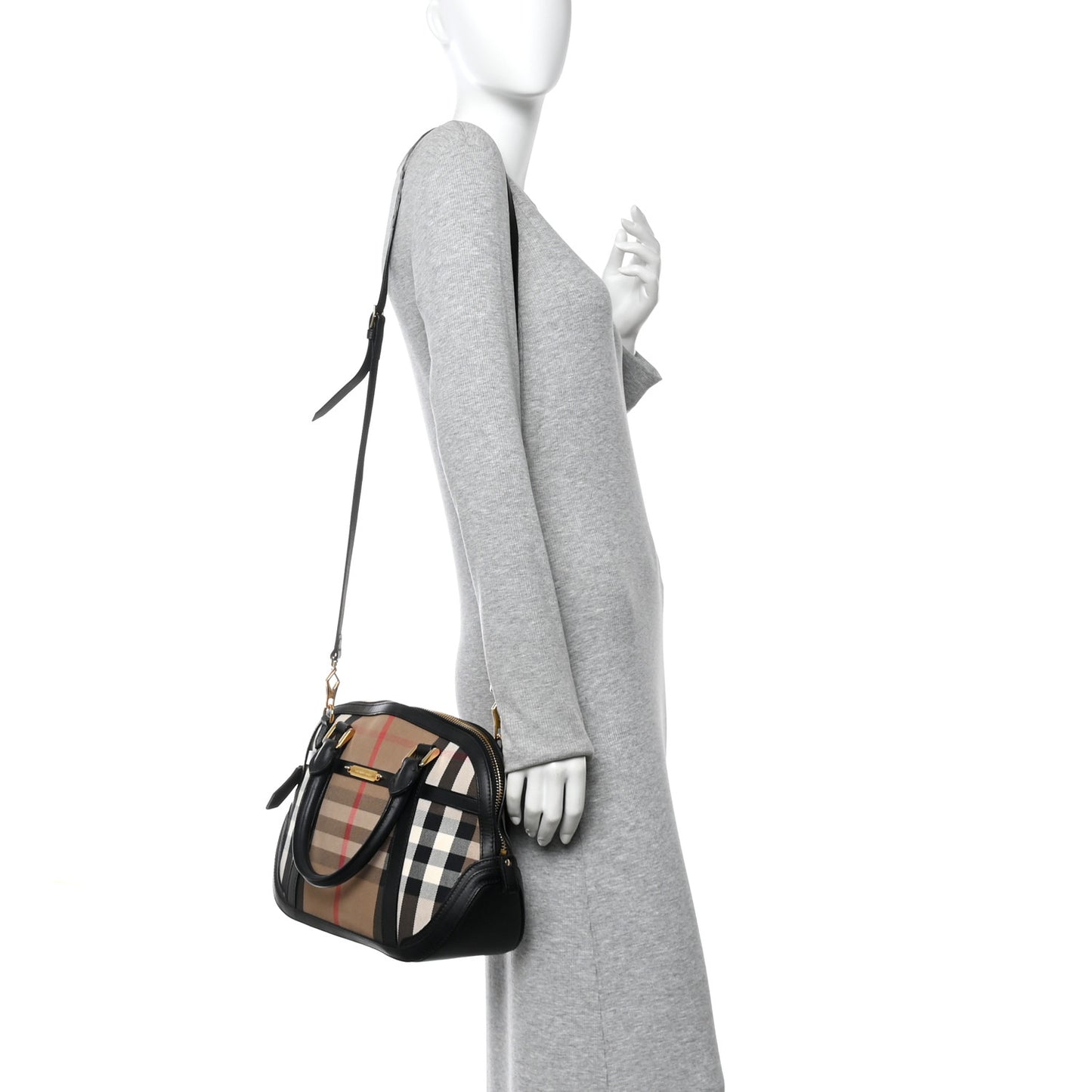 Bridle Calfskin House Check Small Orchard Bowling Bag Black