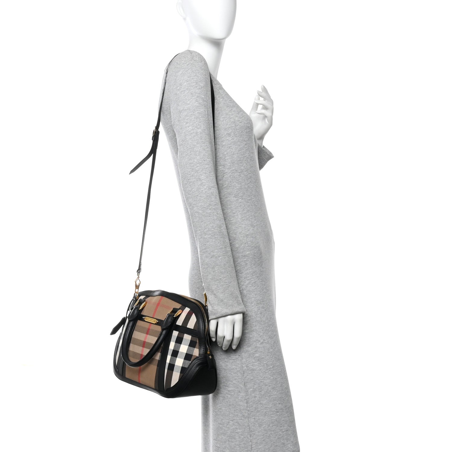 Burberry Bridle Calfskin House Check Small Orchard Bowling Bag Black 2 of 11