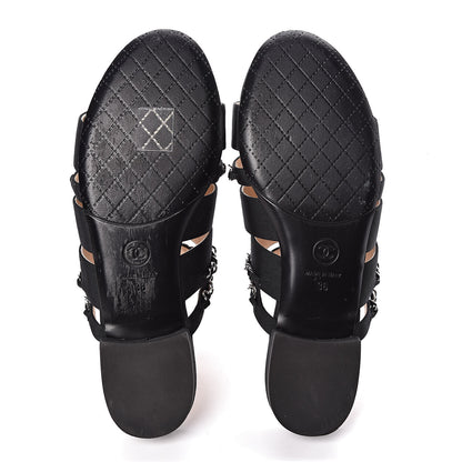 Chanel Grosgrain Chain Sandals 36 Black 10 of 11