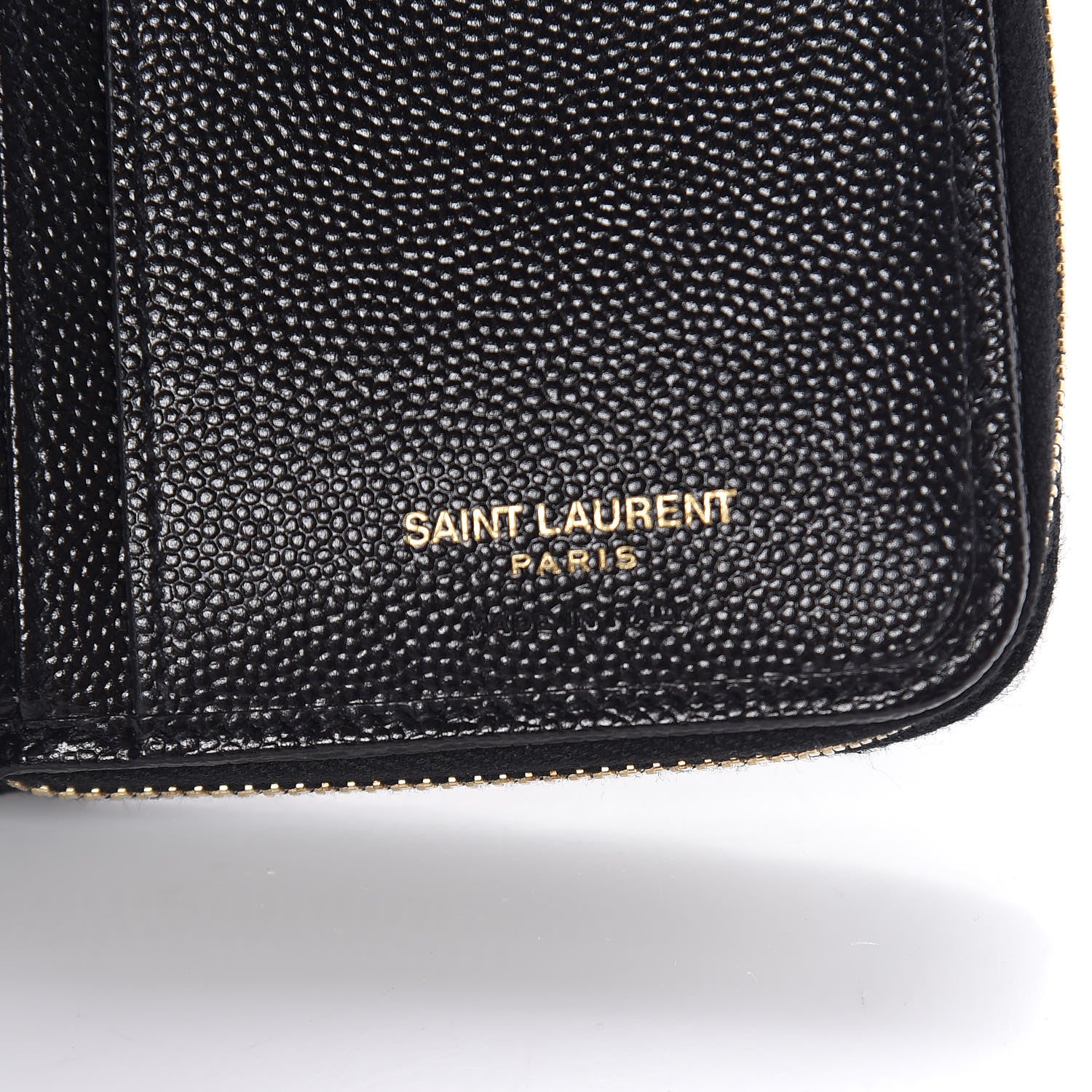 Saint Laurent Grain De Poudre Matelasse Chevron Monogram Compact Zip Around Wallet Black 6 of 8