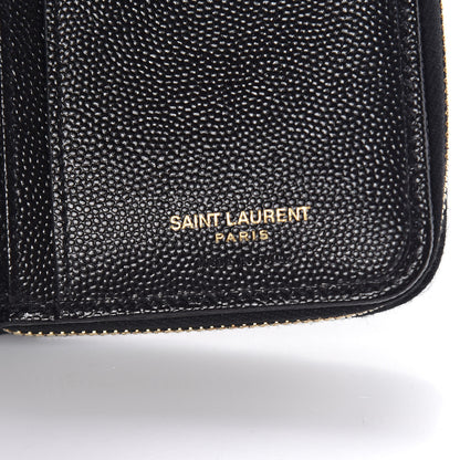Saint Laurent Grain De Poudre Matelasse Chevron Monogram Compact Zip Around Wallet Black 6 of 8