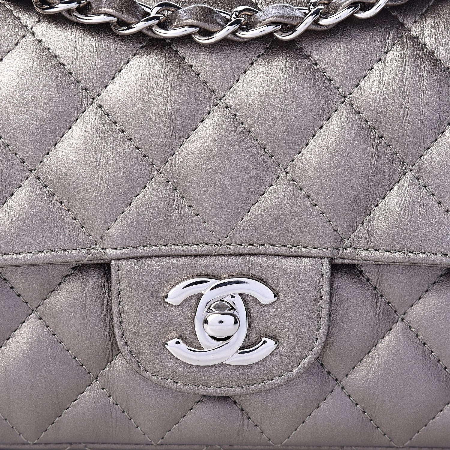 Chanel Iridescent Calfskin Quilted Mini Rectangular Flap Dark Silver 10 of 13