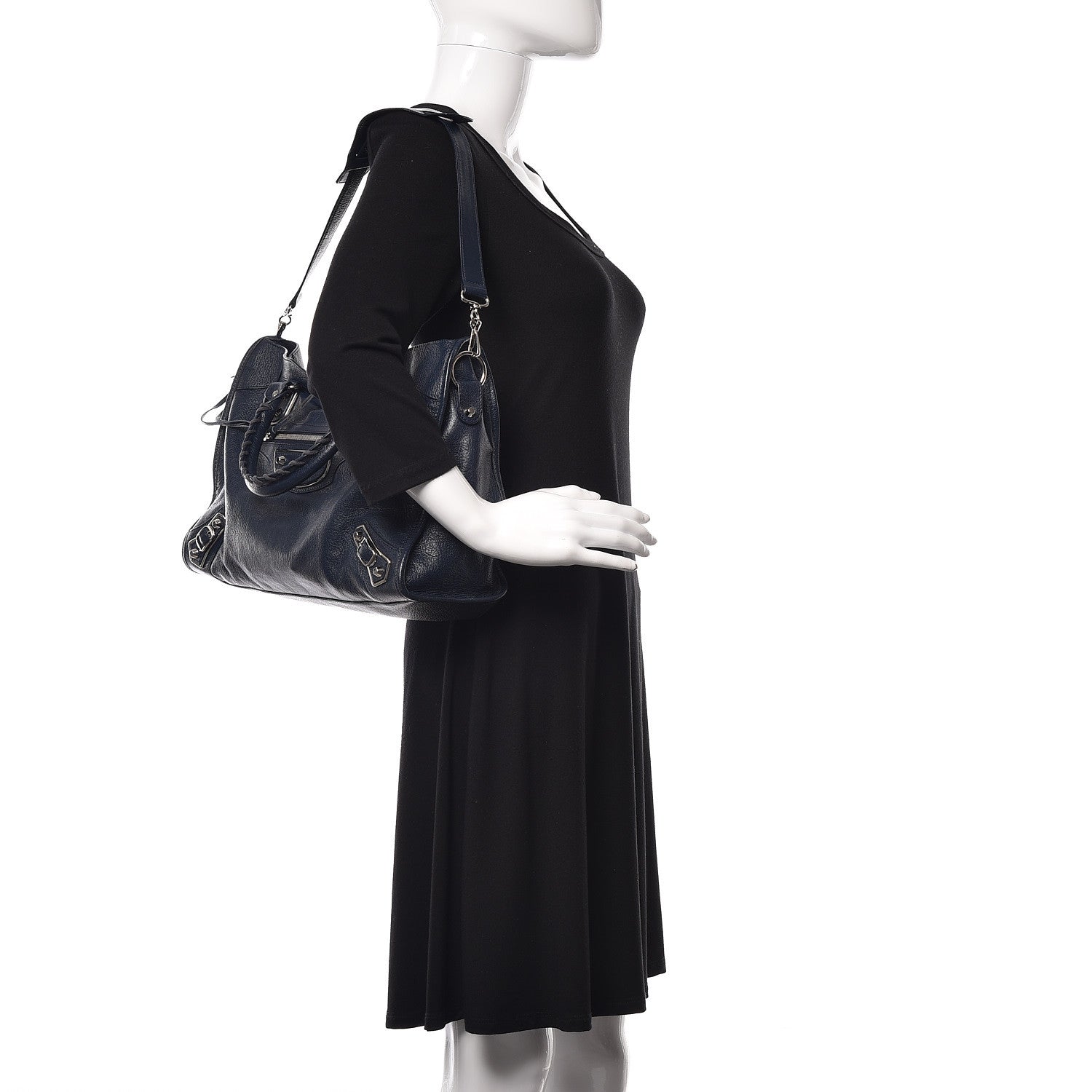 Balenciaga Chevre Silver Metallic Edge Hardware City Bleu Nuit Dark Sea 3 of 10