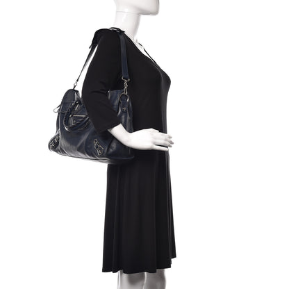 Balenciaga Chevre Silver Metallic Edge Hardware City Bleu Nuit Dark Sea 3 of 10