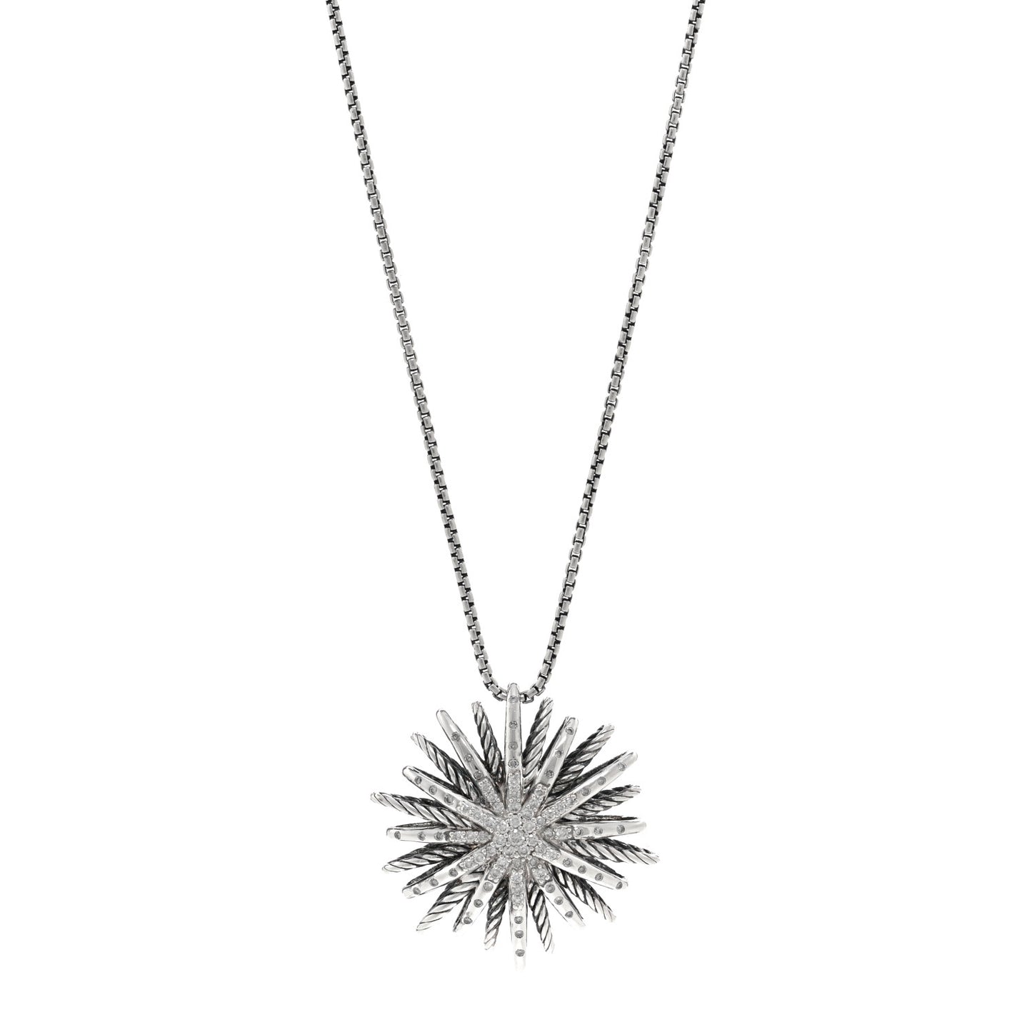 Sterling Silver Diamond Large Starburst Pendant Necklace