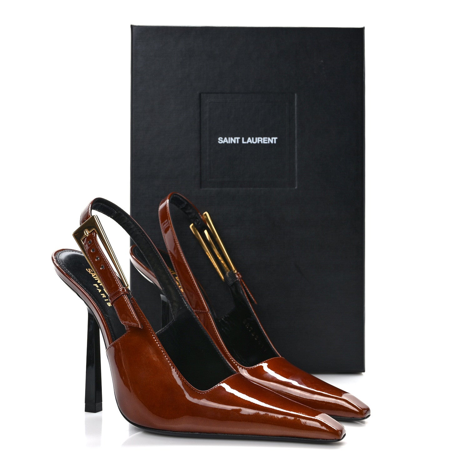 Saint Laurent Vernice Gloss Slingback Graham 115 Pumps 35 Fluffy Chataigne 9 of 9
