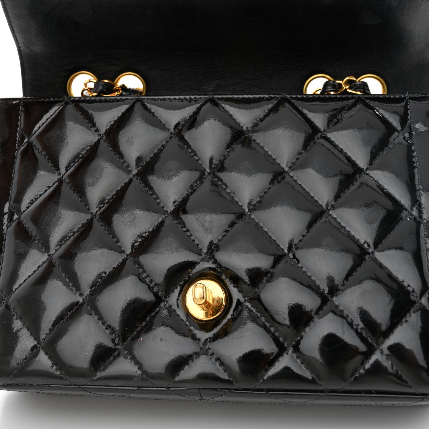 Patent Quilted Small Single Flap Black