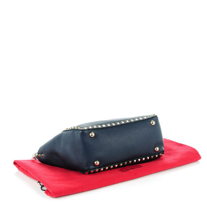 Valentino Garavani Grained Calfskin Small Rockstud Tote Marine 4 of 8