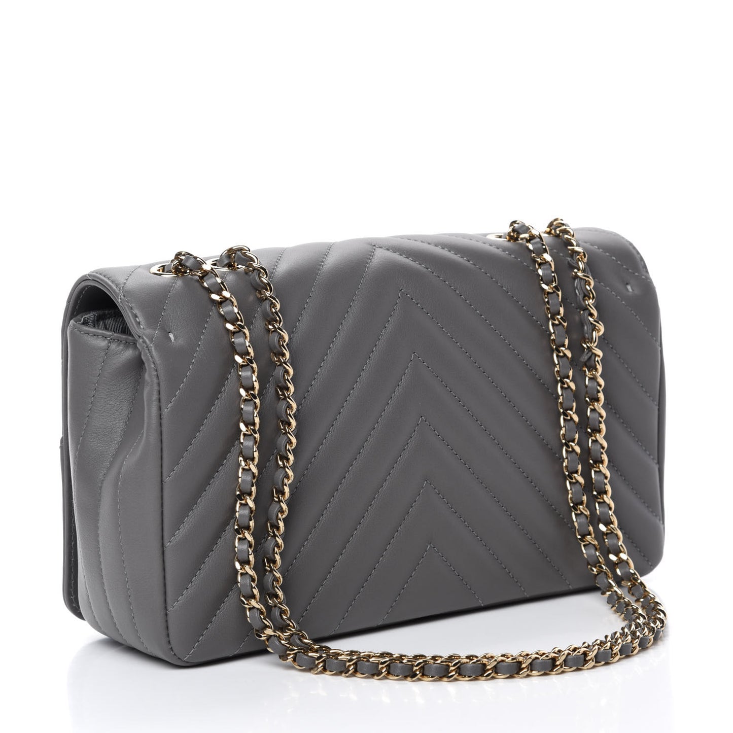 Calfskin Chevron Quilted Mini Statement Flap Grey
