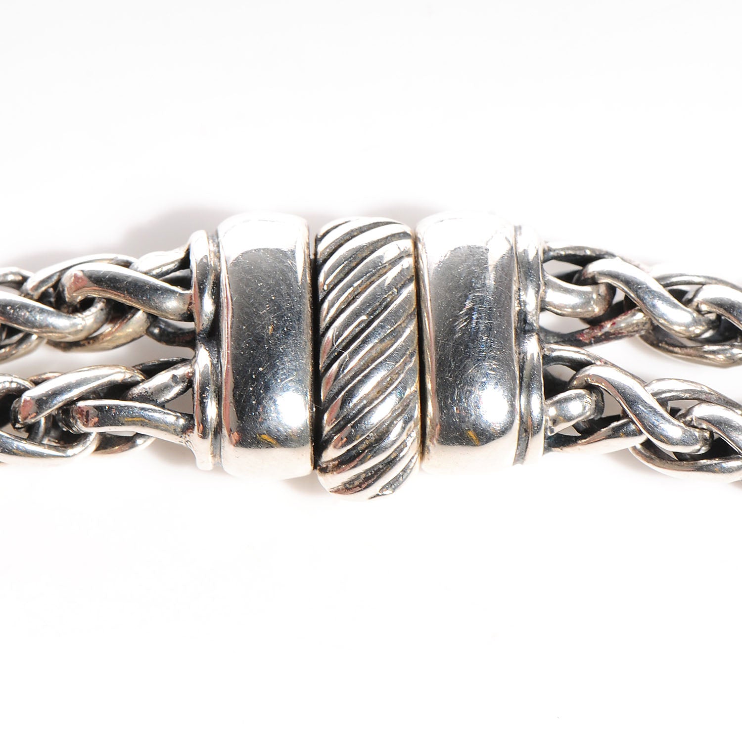 David Yurman Sterling Silver Pave Diamond Double Wheat Chain Necklace 16 inch 5 of 6