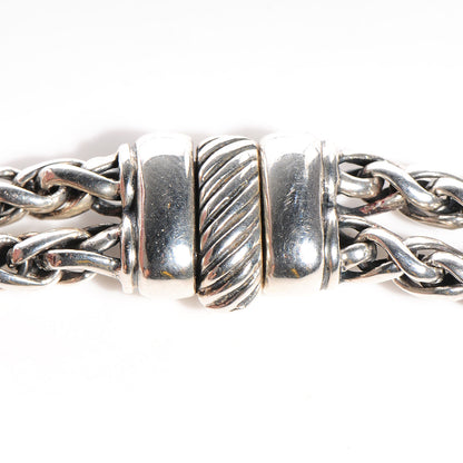 David Yurman Sterling Silver Pave Diamond Double Wheat Chain Necklace 16 inch 5 of 6