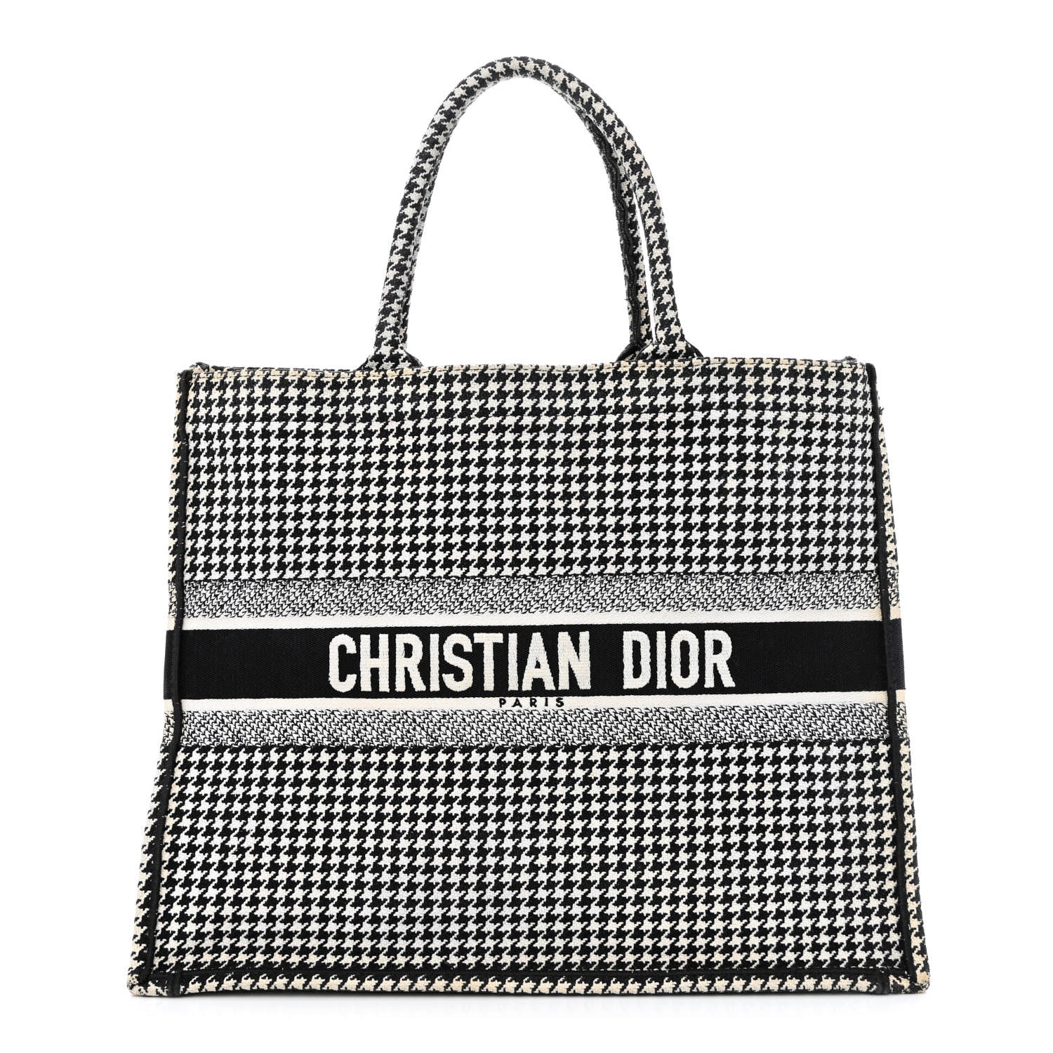 Christian Dior Canvas Houndstooth Embroidered Book Tote Black White 1 of 13