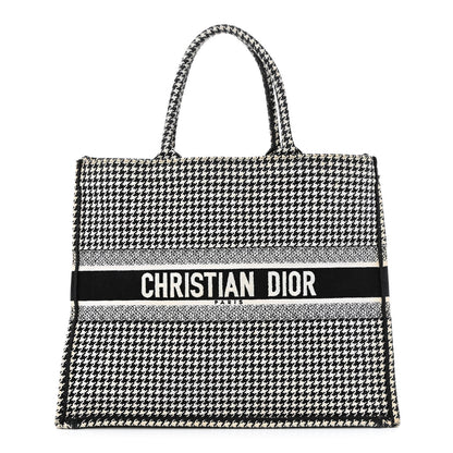 Christian Dior Canvas Houndstooth Embroidered Book Tote Black White 1 of 13