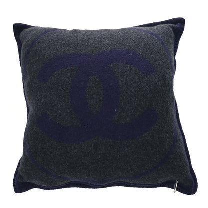 Chanel Wool Cashmere CC Pillow Navy Grey 2 of 4