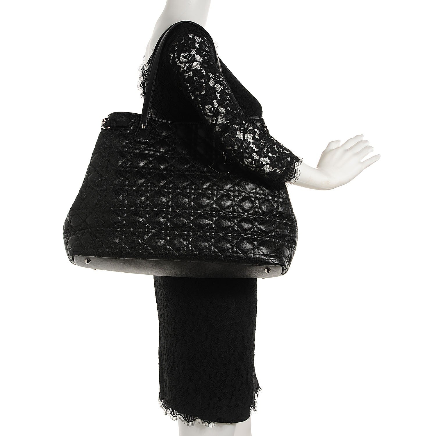 Christian Dior Coated Canvas Cannage Medium Panarea Tote Black 10 of 16