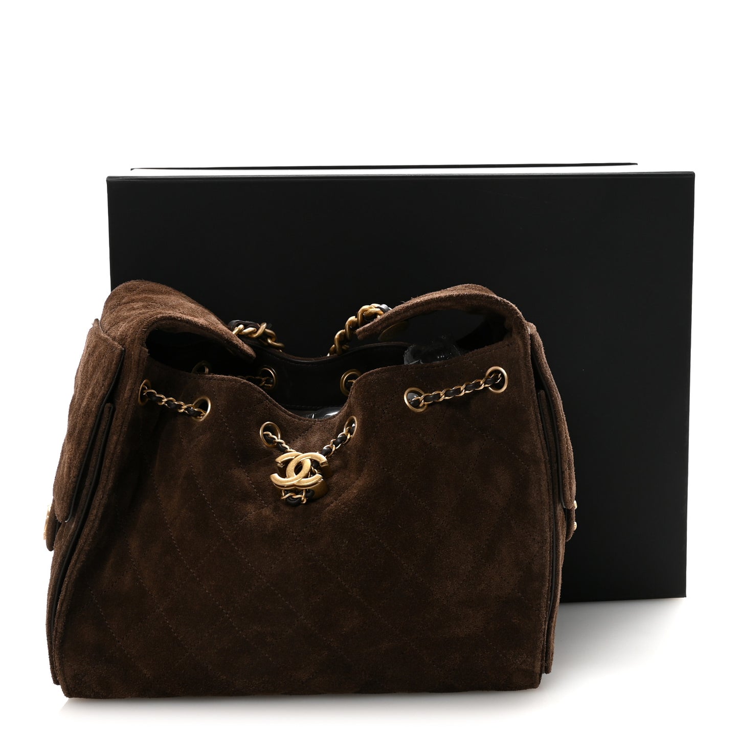 Suede Quilted Small Chanel 25 Handbag Dark Brown