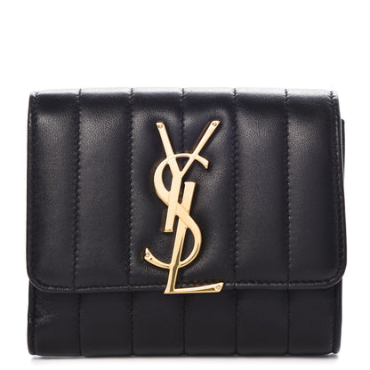 Saint Laurent Lambskin Matelasse Monogram Vicky Tri-Fold Wallet Black 1 of 8