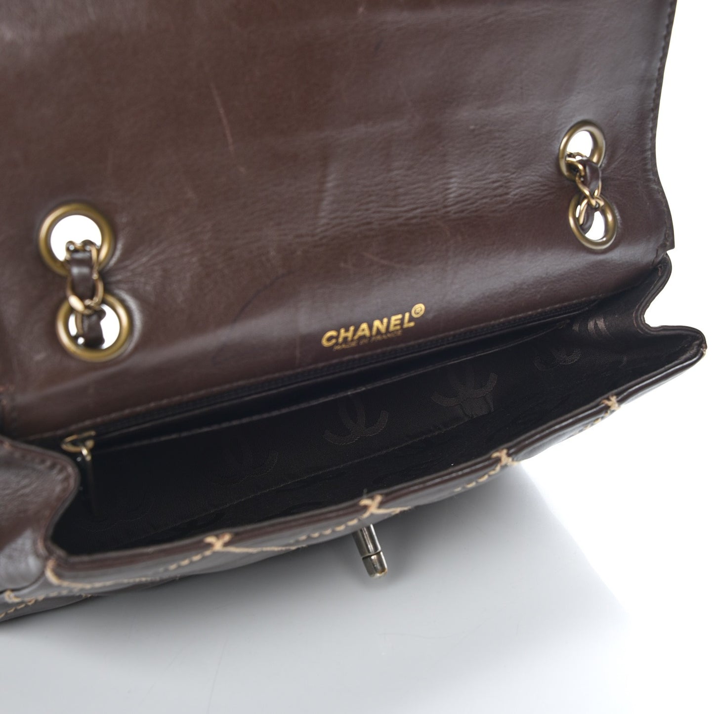 Calfskin Quilted Wild Stitch Medium Flap Brown