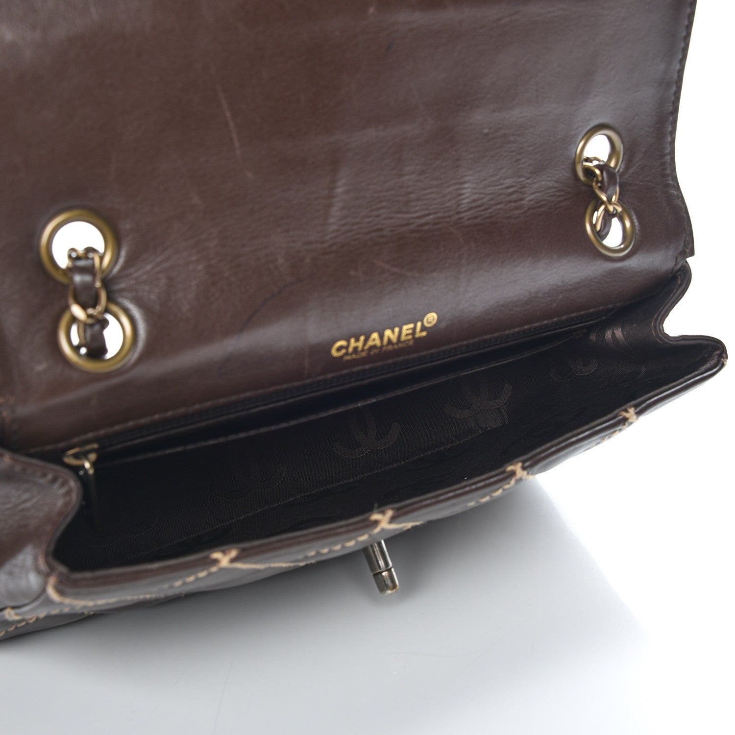 Chanel Calfskin Quilted Wild Stitch Medium Flap Brown 5 of 9