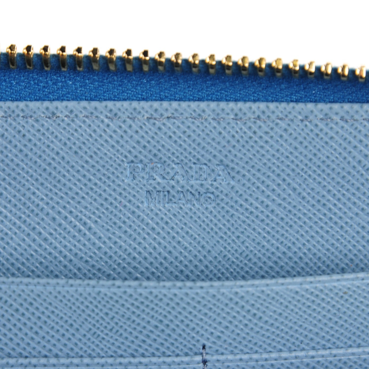 Prada Saffiano Bi-Color Metal Zip Around Wallet Cobalto Astrale 6 of 9