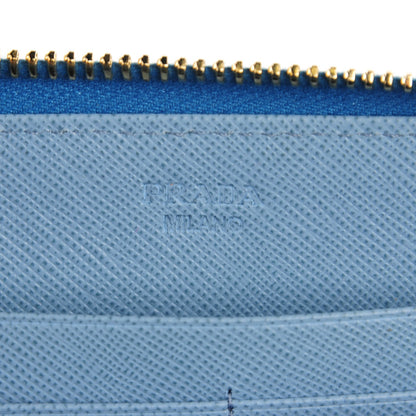 Prada Saffiano Bi-Color Metal Zip Around Wallet Cobalto Astrale 6 of 9
