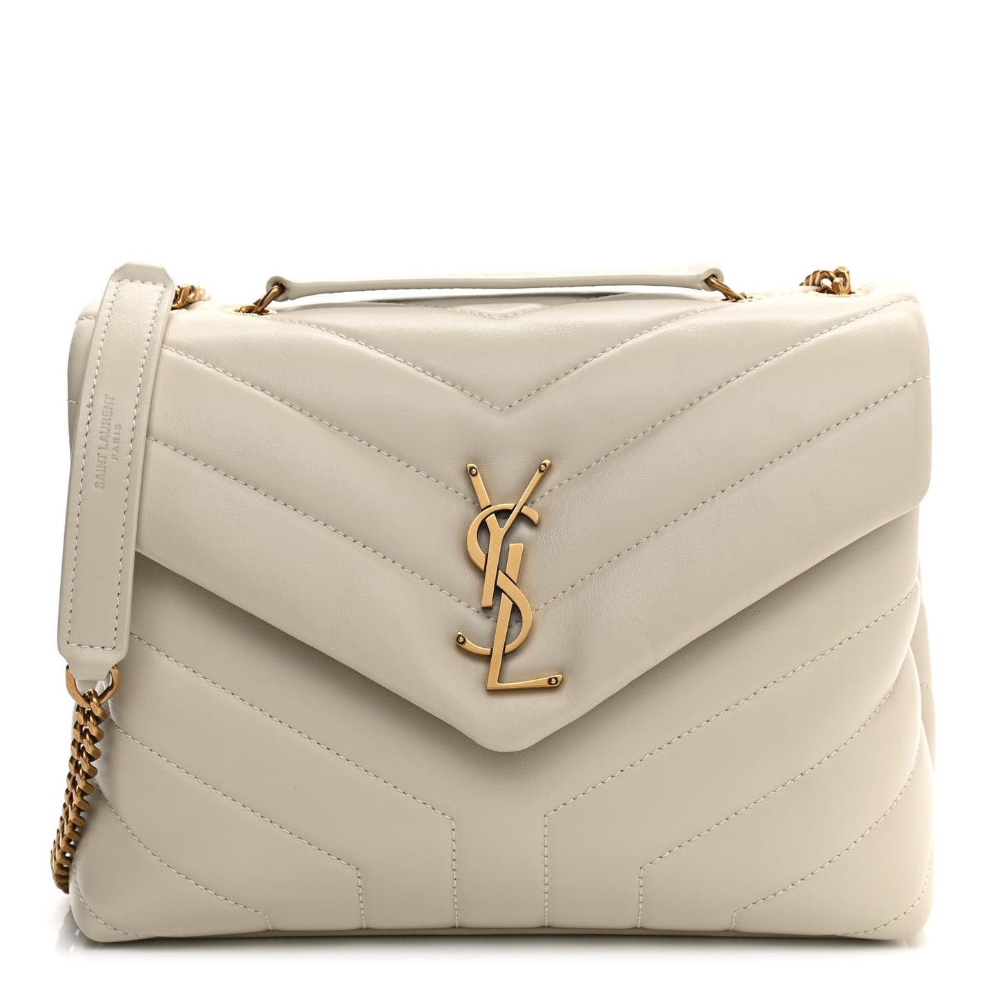 Calfskin Y Quilted Monogram Small Loulou Chain Satchel Crema Soft