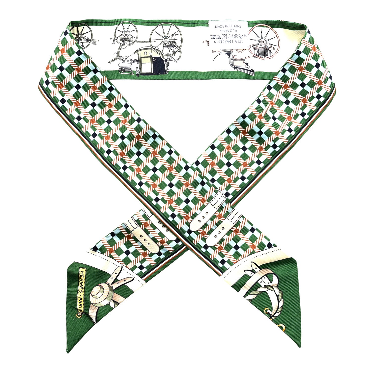Hermes Silk Les Voitures Nouvelle Twilly Emeraude Creme Ciel 1 of 5