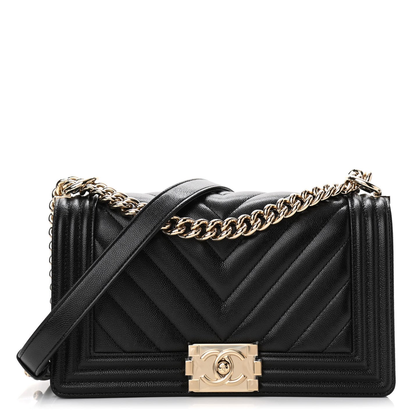 Caviar Chevron Quilted Medium Boy Flap Black