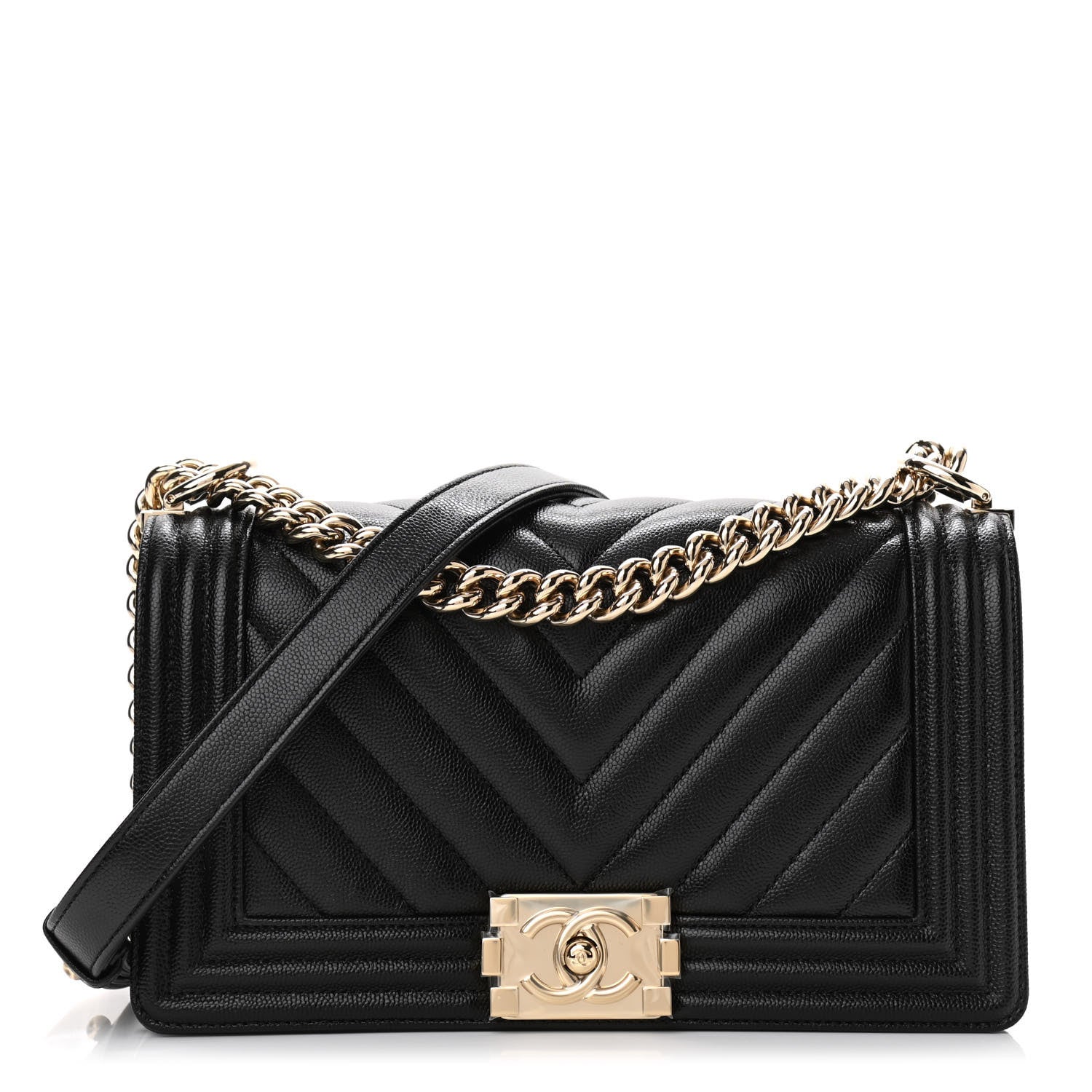 Chanel Caviar Chevron Quilted Medium Boy Flap Black 1 of 11