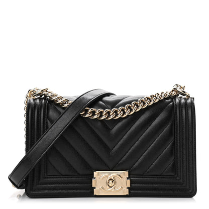 Chanel Caviar Chevron Quilted Medium Boy Flap Black 1 of 11