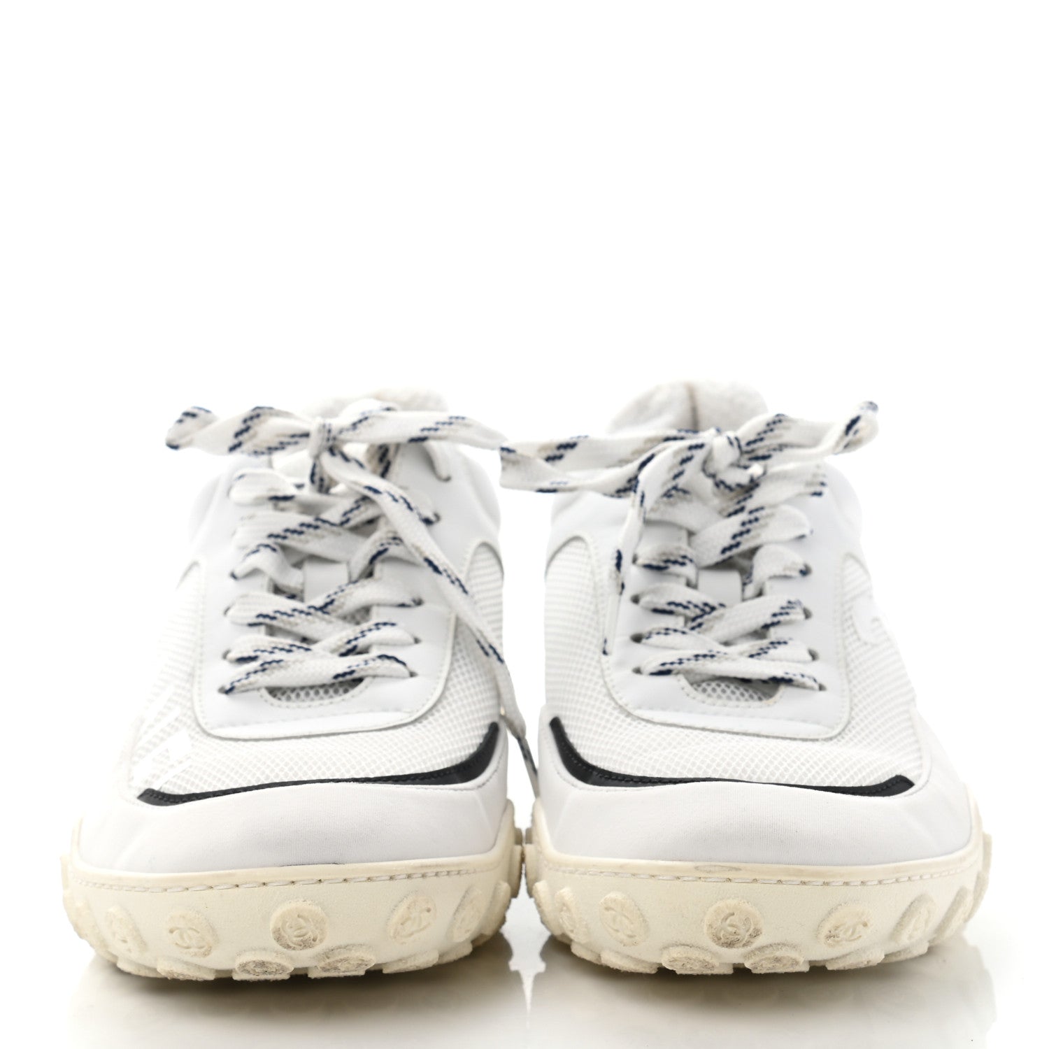 Chanel Calfskin Mesh Lycra Womens Logo Sneakers 39.5 White 2 of 16