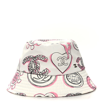 Chanel Cotton Heart Print Bucket Hat M White Rose 2 of 7