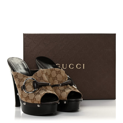 Gucci Monogram Cellarius Soft Calfskin Icon Bit Platform High Heel Slides 39.5 Beige Ebony Cocoa 10 of 10