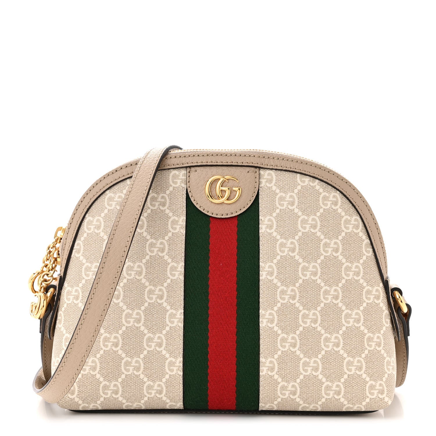 Gucci GG Supreme Monogram Textured Dollar Calfskin Web Small Ophidia Dome Shoulder Beige Mystic White Oatmeal 1 of 10