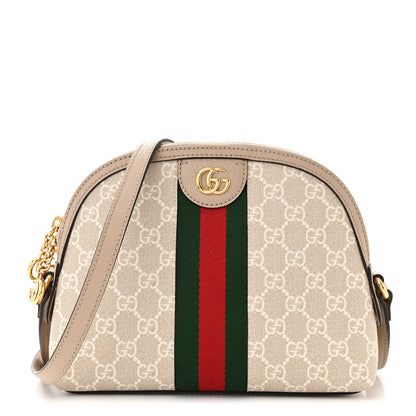 Gucci GG Supreme Monogram Textured Dollar Calfskin Web Small Ophidia Dome Shoulder Beige Mystic White Oatmeal 1 of 10