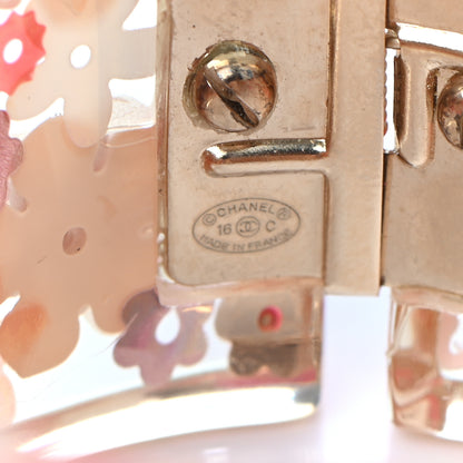 Chanel Resin CC Camellia Floral Cuff Transparent Pink Gold 3 of 4