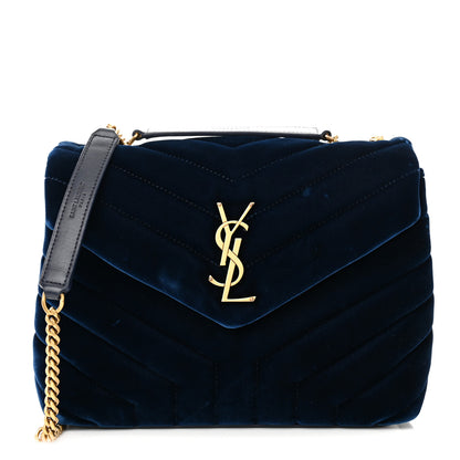 Saint Laurent Velvet Y Quilted Monogram Small Loulou Chain Satchel Medium Blue 1 of 10