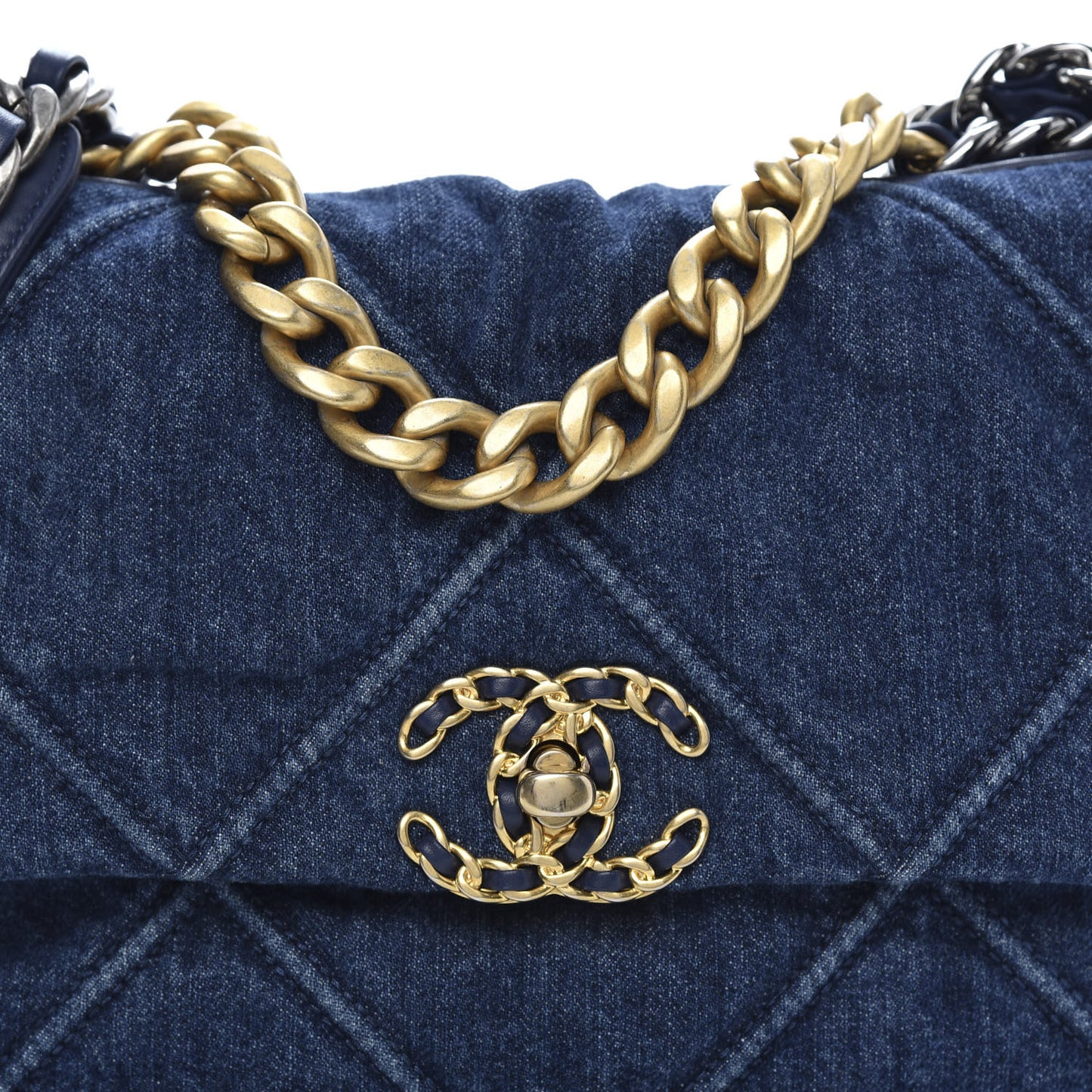 Denim Quilted Medium 19 Flap Blue