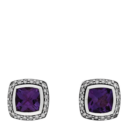 David Yurman Sterling Silver Diamond Amethyst 7mm Albion Earrings 1 of 4