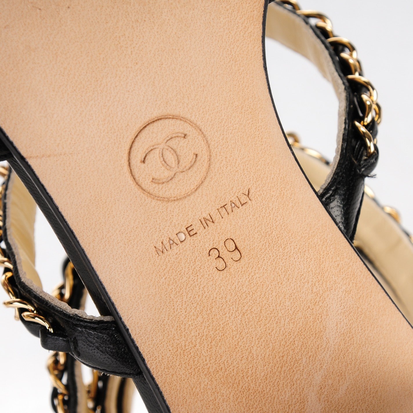 Chanel Lambskin CC Chain Sandals 39 Black 6 of 7