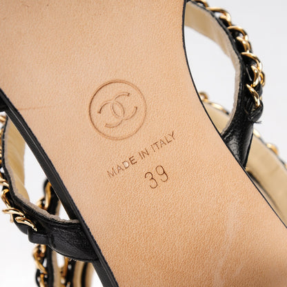 Chanel Lambskin CC Chain Sandals 39 Black 6 of 7