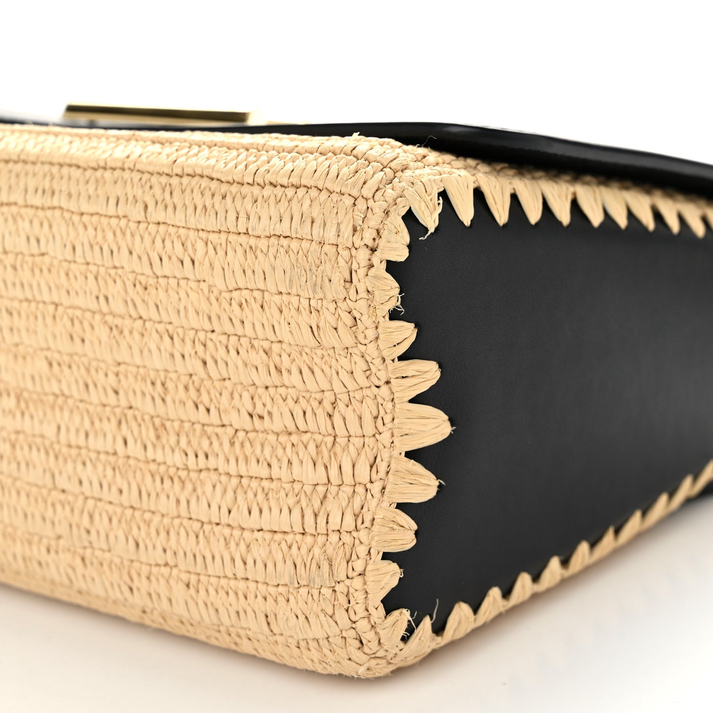 Calfskin Raffia Twist Shoulder Bag MM Black