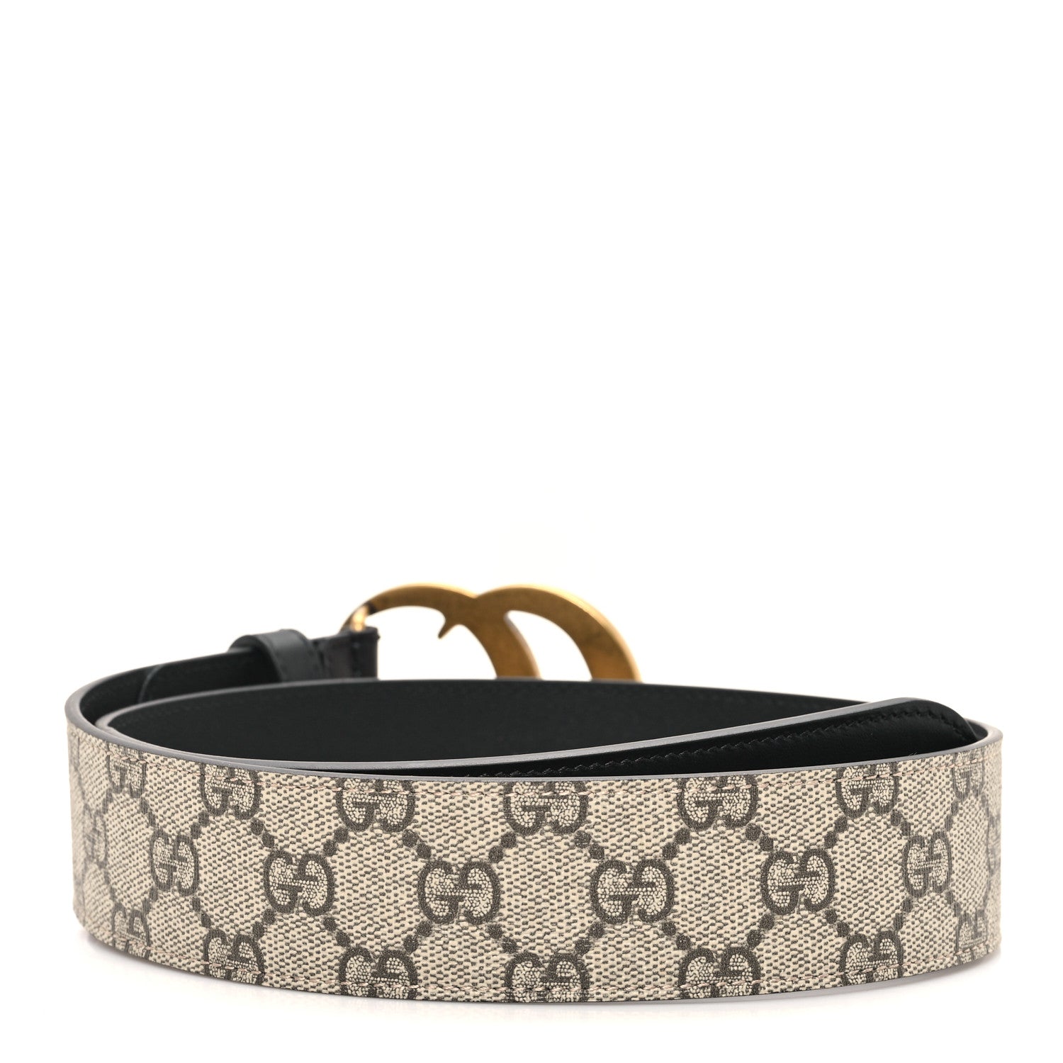 Gucci GG Supreme Monogram Matte Plutone Calfskin Double G 40mm Belt 75 30 Beige Ebony Black 2 of 4